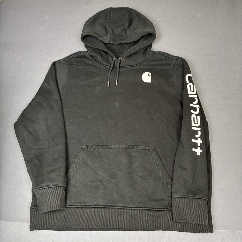 Carhartt Men's Black Relaxed Fit Logo Sleeve Graphic Pullover Hoodie Size XXL